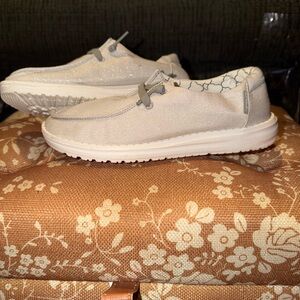 Hey Dude slip-on sneakers in light gray and white